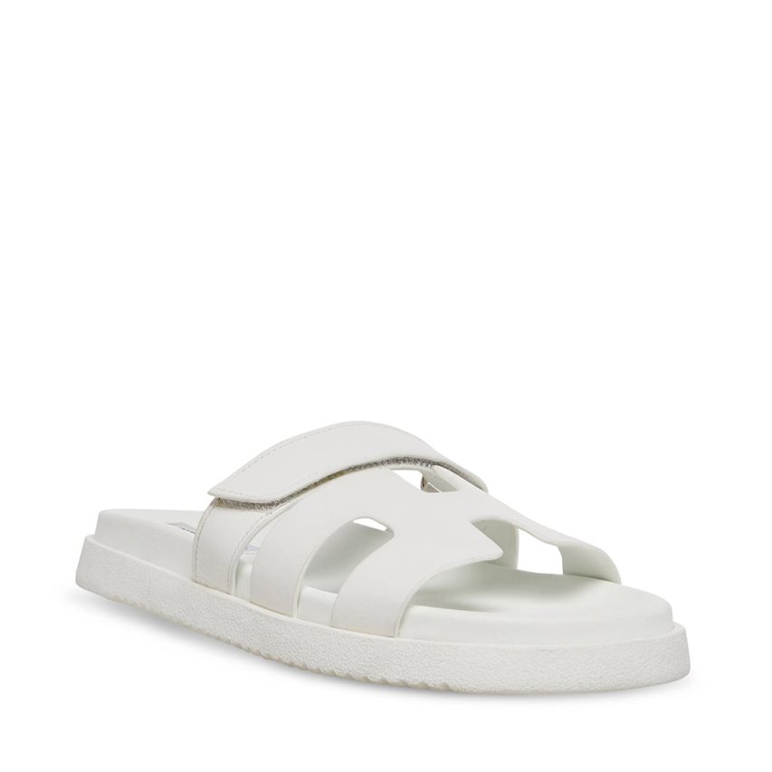 White Steve Madden Mayven Leather Women's Flat Sandals | PH 2980BOC